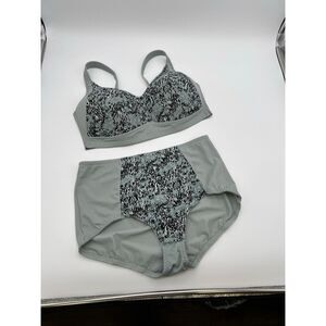 RHONDA SHEAR Bra & Panty Set 1X, XL Animal Crystal Blue Mesh Overlay Wire-Free
